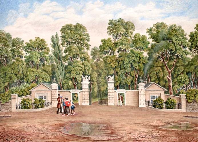 1853 watercolour of gates to marino by edward mcfarland